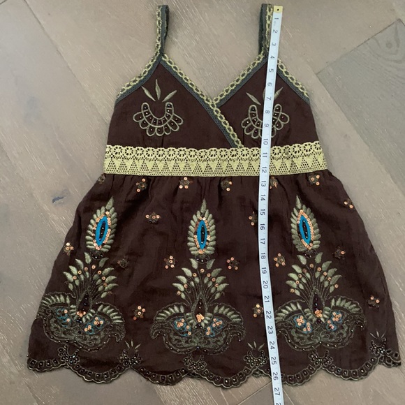 Hazel Brown Boho Beaded Sequin Lace Top Size M - Picture 8 of 8